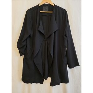 Elodie Jacket Womens XL Black Drape Open Front Belted Lightweight Layering Crepe
